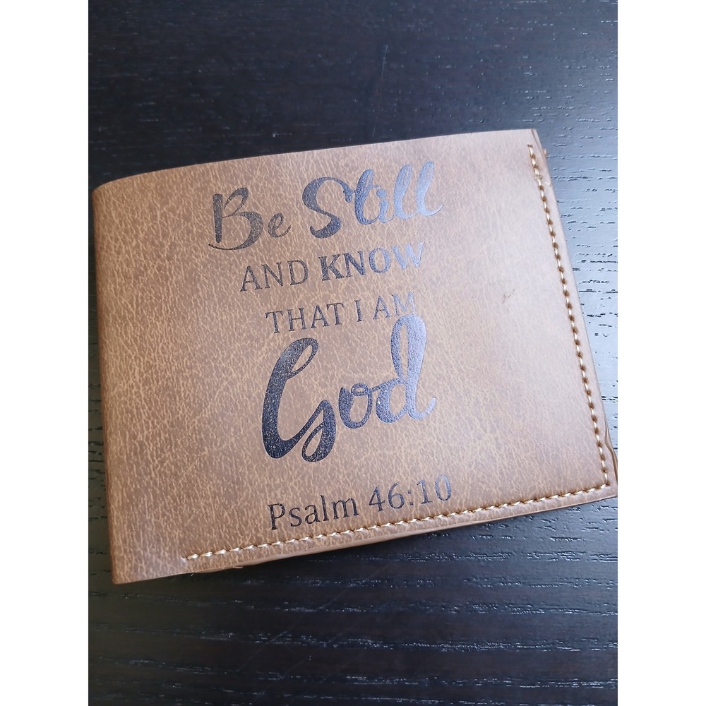 Psalm 46:10 Be Still and Know Religious Brown Faux Leather Bifold Mens Wallet